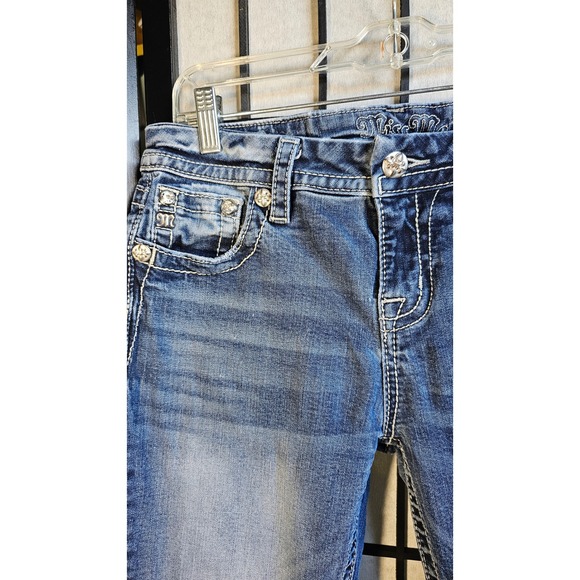 MISS ME Mid-Rise Easy Boot Jeans Size 28 Embellished Fleur De Lis Stretch Denim - Picture 4 of 8